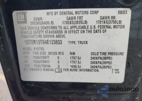 2004 GMC Sierra 1500 Sle z USA, uszkodzony, nr VIN 1GTEK19T84E123833